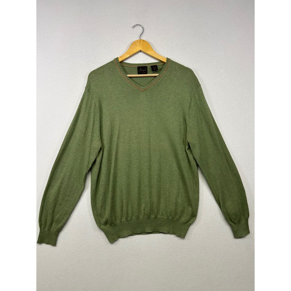 Classic Preppy Jos A Bank Joseph Mens Large Green Cashmere Blend V-Neck Sweater